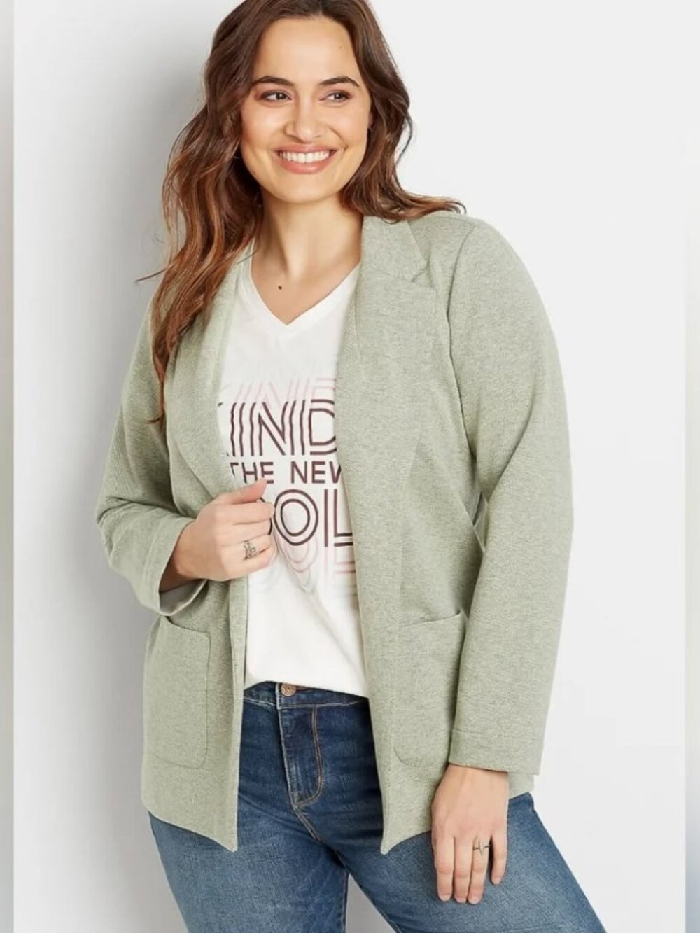 NWT Women’s Maurices Sz Medium Casual Open-Front Blazer Jacket - Green